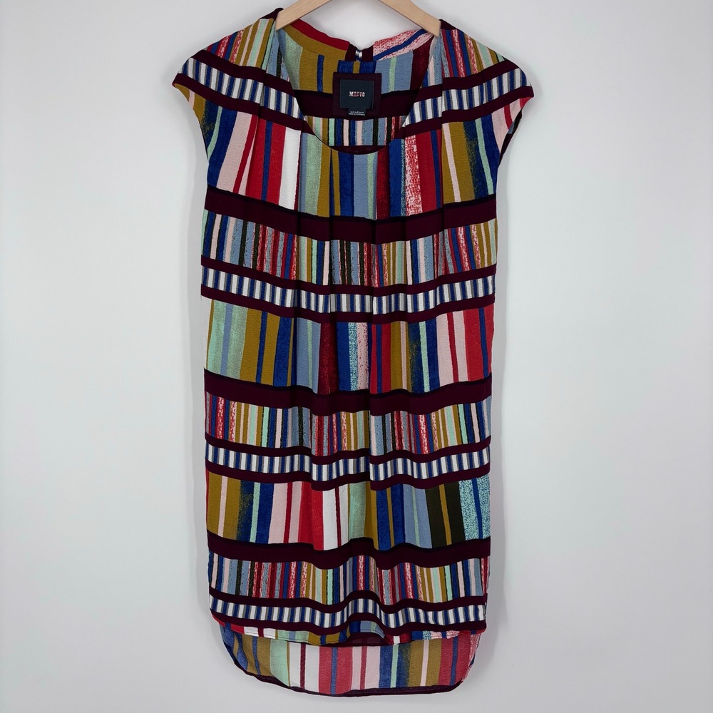 Maeve Anthropologie Au Revoir Dress Womens 2 Multi Color Pleated Cap Sleeve